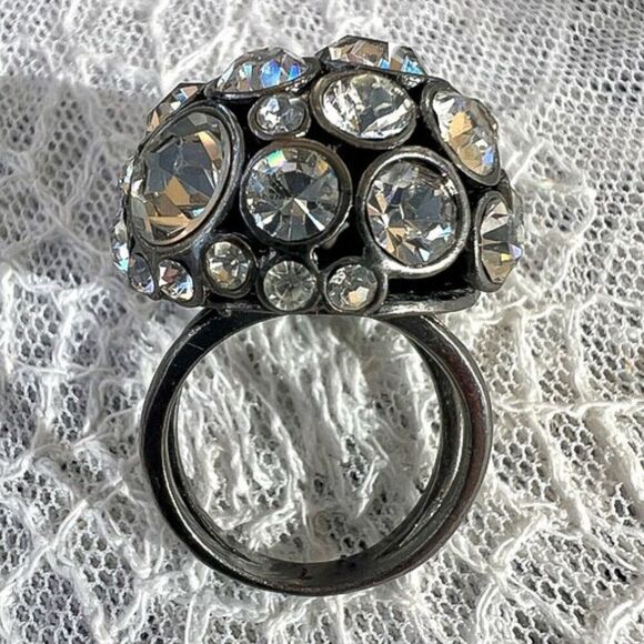 Vintage Fossil Rhinestone Disco Ball Cocktail Ring 7 - Picture 2 of 9